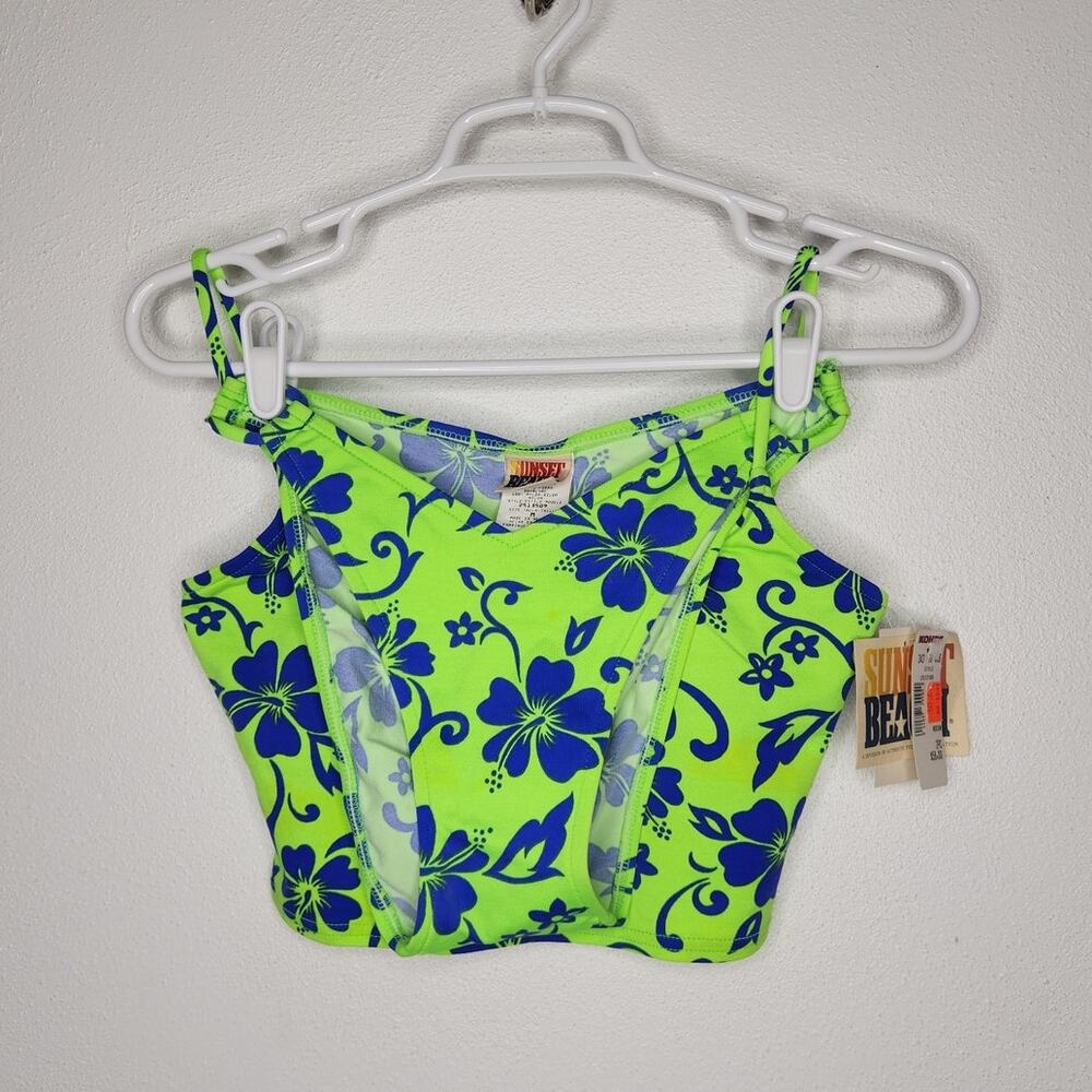NWT Vintage Sunset Beach Medium High Waist Swimsuit 2 Piece Bikini Boho Hawaiian
